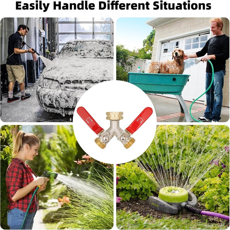 DINGBAI Hose Splitter 2 Way, High Flow Garden Hose Splitter, 3/4” Ght Inlet Brass Heavy Duty Hose Converter, Full Flow water 2 Way Faucet hose splitter, Long Handle Hose Valve Large Outlet. - Image 5